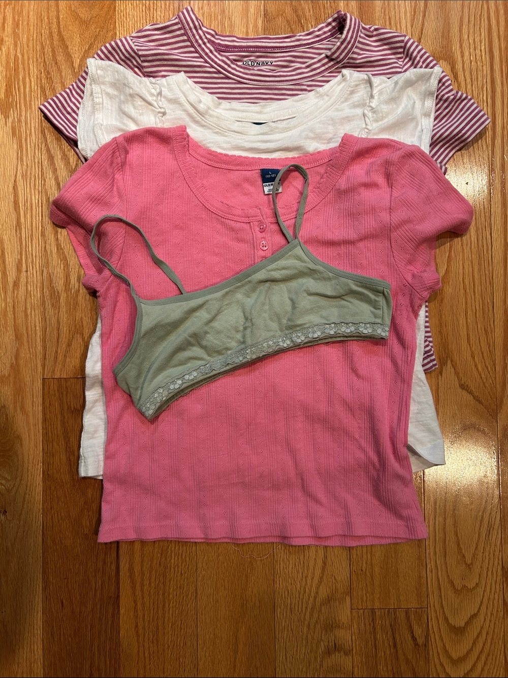 Old Navy Girls Short Sleeve Bundle and  Olive Bralette Layer